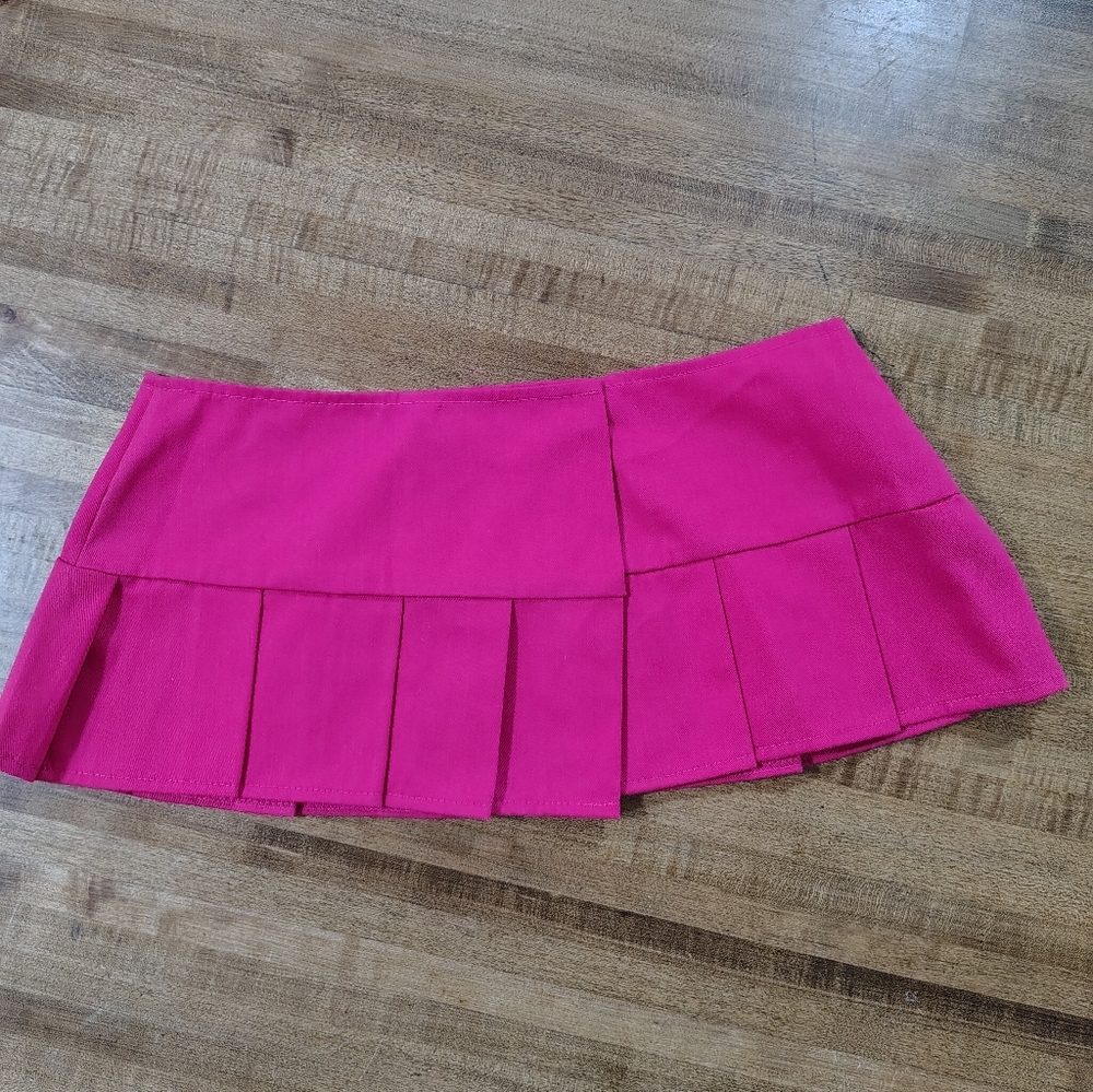 ESPIRAL LINGERIE Bright Pink Pleated Mini Micro Cheeky Sexy Skirt Size S/M